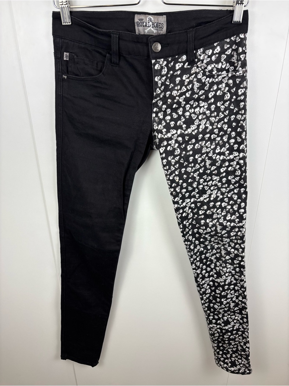 Royal Bones by Daang Skull Print Black White Denim Skinny Jeans sz 5 Punk Goth